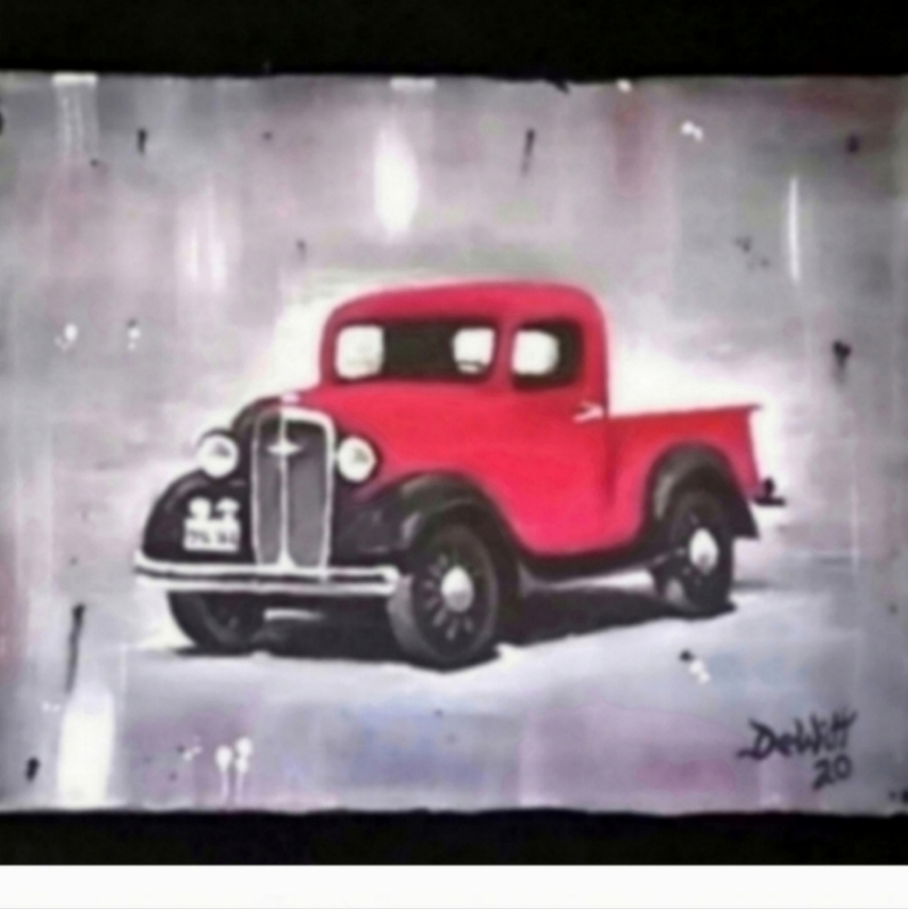 Red truck painting pick up picture rustic original artist acrylic on canvas